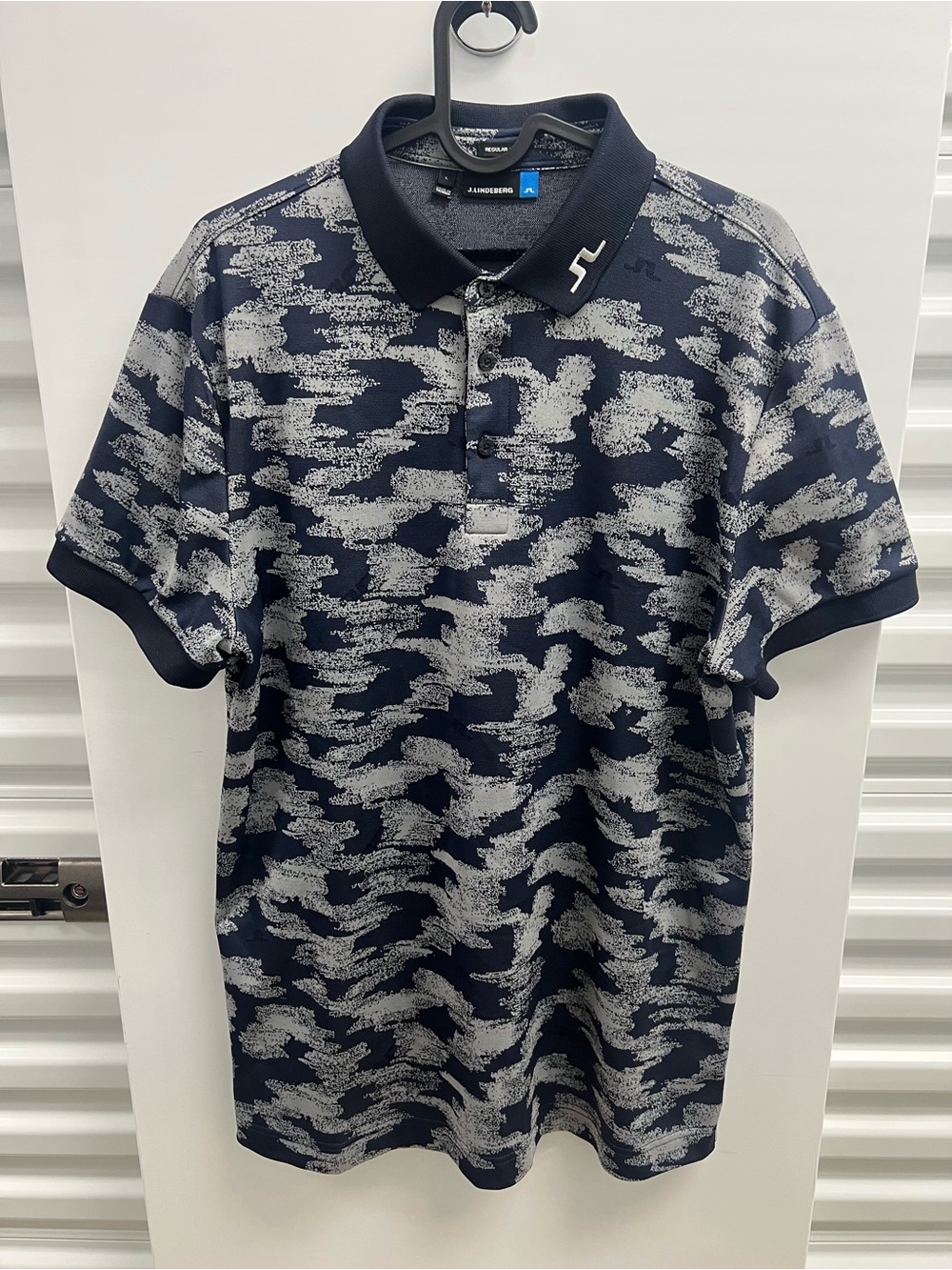 J.Lindeberg Navy & Gray Camo-Pattern Polo